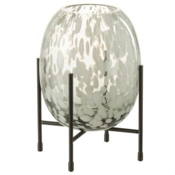 ISAU witte glazen bloemenvaas met zwarte poten 23cm