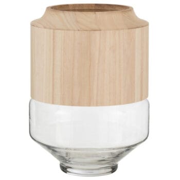 BARAN grote glazen vaas op voet met houten kap 31cm