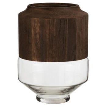 BARAN grote glazen vaas met houten kap 31cm