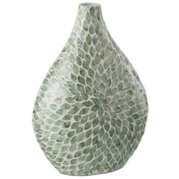 MOTHER OF PEARL grote azuur blauwe schelpenvaas 42cm