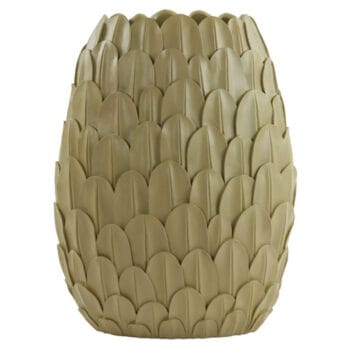 PLUMA hoge olijfgroene vaas met 3D veren reliëf 50cm