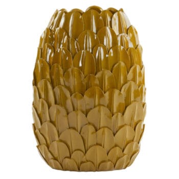 PLUMA hoge okergele vaas met 3D veren reliëf 50cm