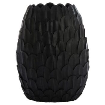 PLUMA hoge zwarte vaas met 3D veren reliëf 50cm