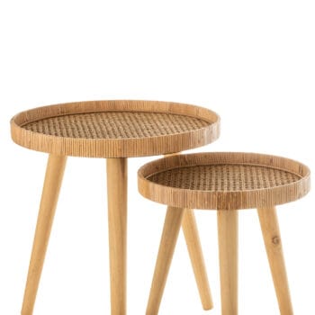 Set Of 2 Sidetables Round Tripod Rattan Natural