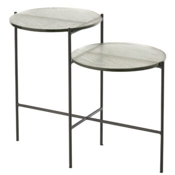 Side Table 2Levels Round Glass/Iron Transparent/Black