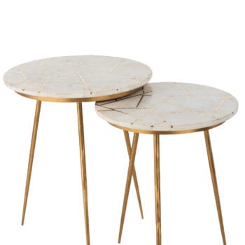 Set Of Two Sidetable Marble/Iron Gold/White