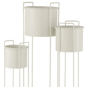Set Of Three Flowerpots On Foot Metal White