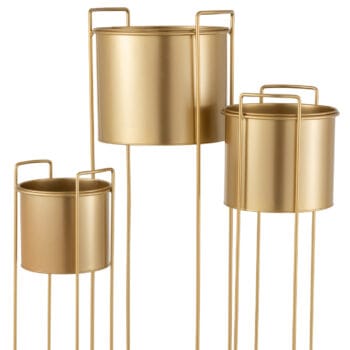 Set Of Three Flowerpots On Foot Metal Gold