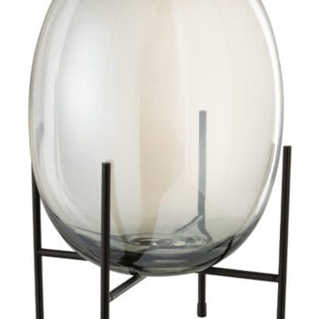 Vase On Foot Border Ribbed Grey Blue/Black Large