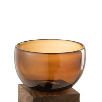 Vase On Foot Wide Glass/Wood Brown Large
