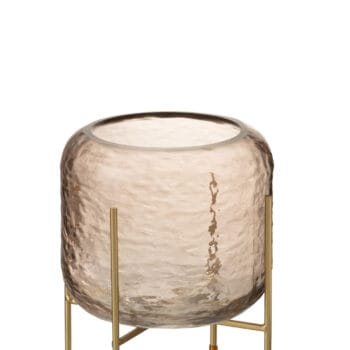 Vase Round +Base Glass Brown/Gold Small