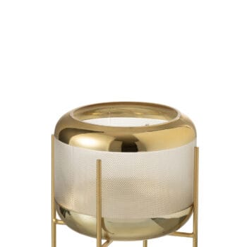 Vase Round Pattern +Base Glass Transparent/Gold