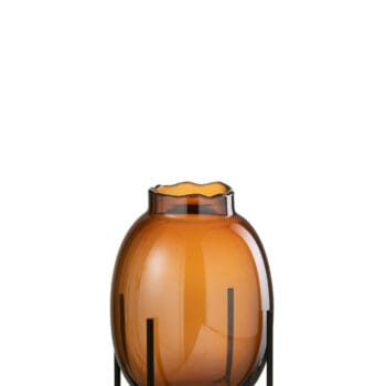 Vase On Foot Glass Brown Small