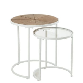 Set Of 2 Sidetables Lounge Metal/Wood White/Natural