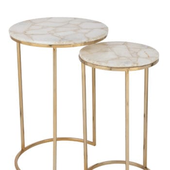 Set Of Two Sidetables Quartz Stone/Metal White/Gold