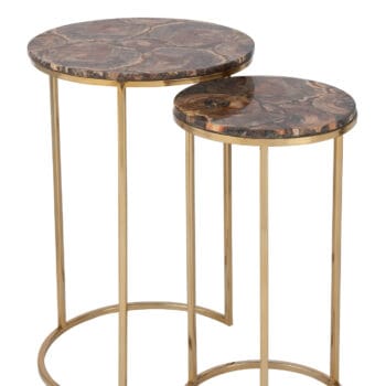 Set Of Two Sidetables Petri Stone/Metal Brown/Silver