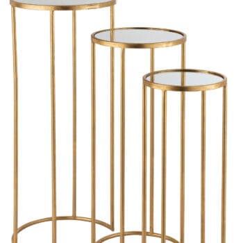 Set Of 3 Side Tables Leo Mirror Iron Gold