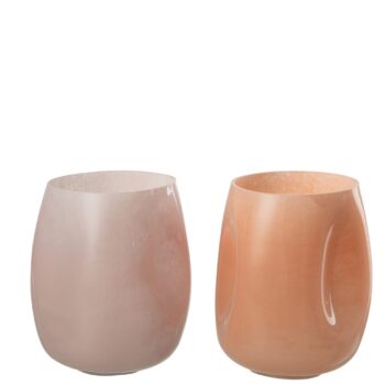 VIVI glazen vazen set roze en zalm oranje 16cm