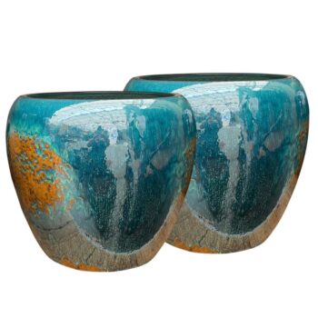 MANA bloempotten brons blauw keramiek 32cm breed